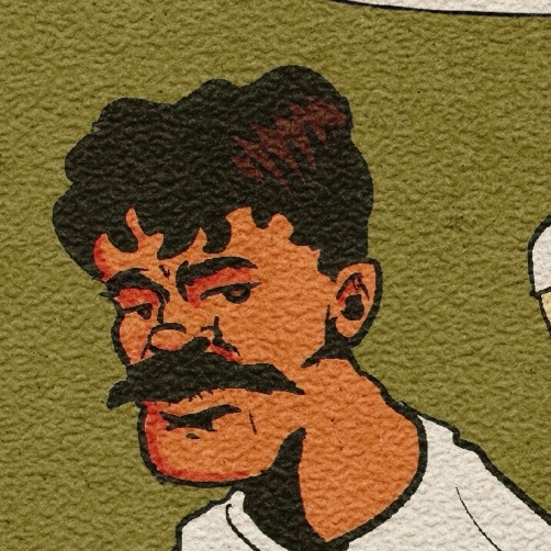 digital comic illustration of a guatemalan man with a mustache looking unhappy