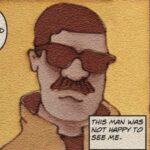 Digital drawing in a comic book style of a black man in sunglasses staring imassively at the viewer