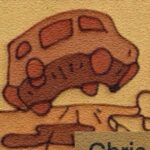 Digital illustration of a delivery van painted in warm colors, taking off at high speed