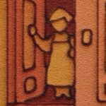 Digital comic illustration of a maid opening the door to a mansion